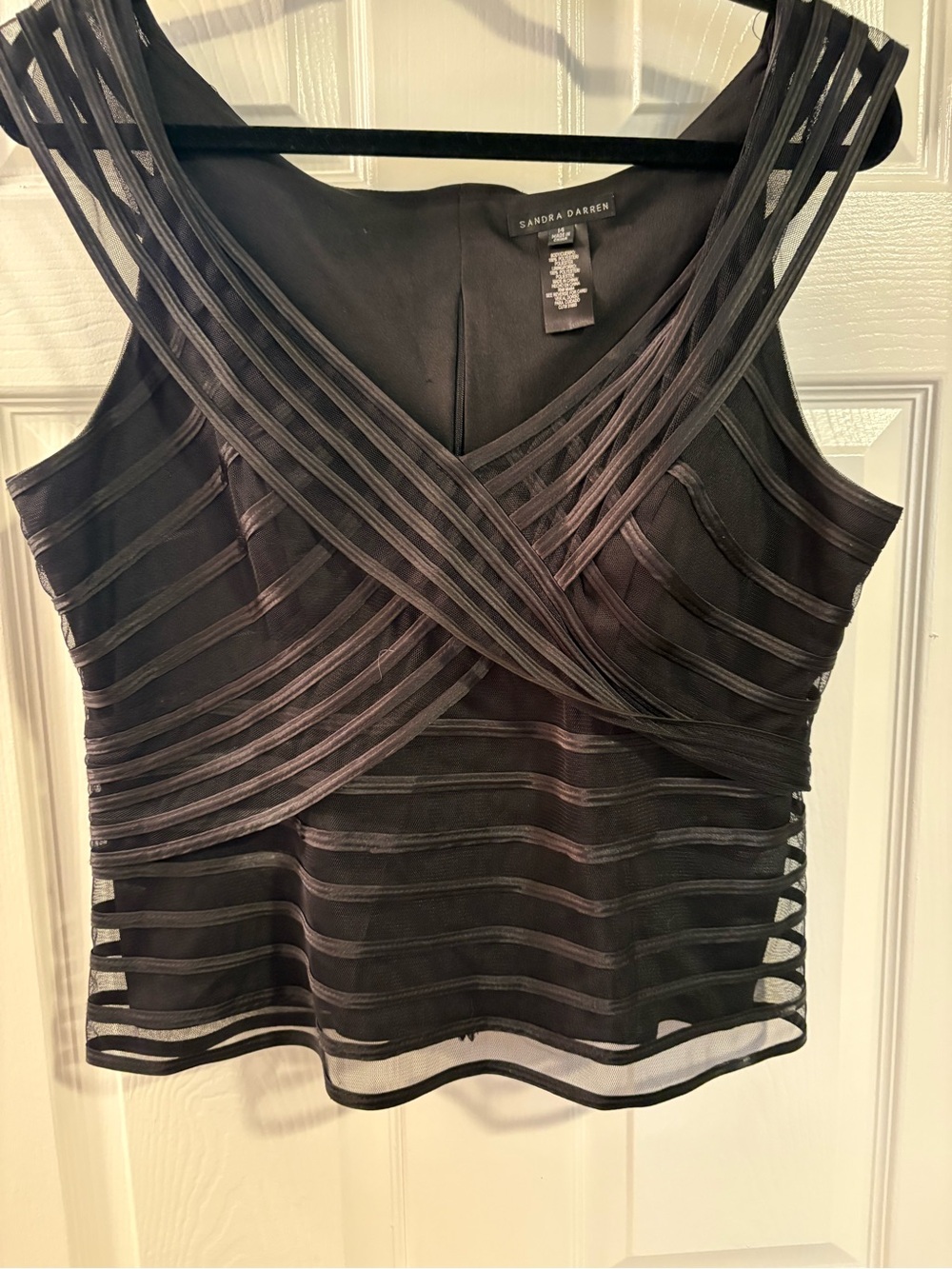 Sandra Darren Black Sheer Striped V-Neck Sleeveless Camisole
